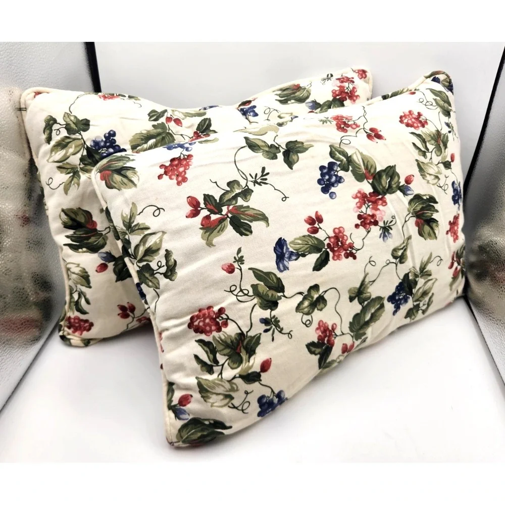 Waverly Orchard Trail Pair Decorative Throw Pillows Foliate Fruit  17x12